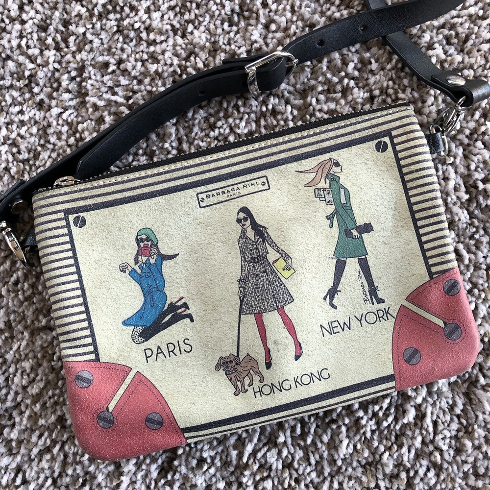 Barbara Rihl Paris Leather Mini Crossbody Bag Paris Hong Kong New York Print